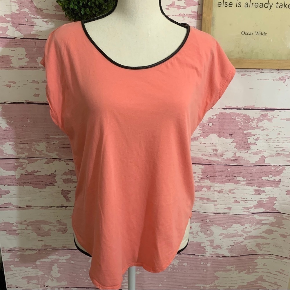 Zara Peach Back hole Leather Trim Sleeve Top M
